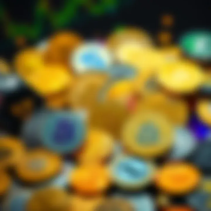 Diverse altcoin symbols representing the cryptocurrency market.