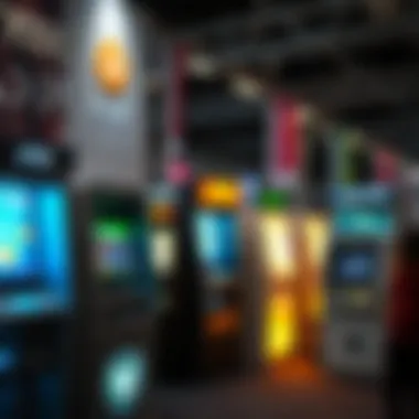 Various types of crypto ATMs displayed in a tech exhibition