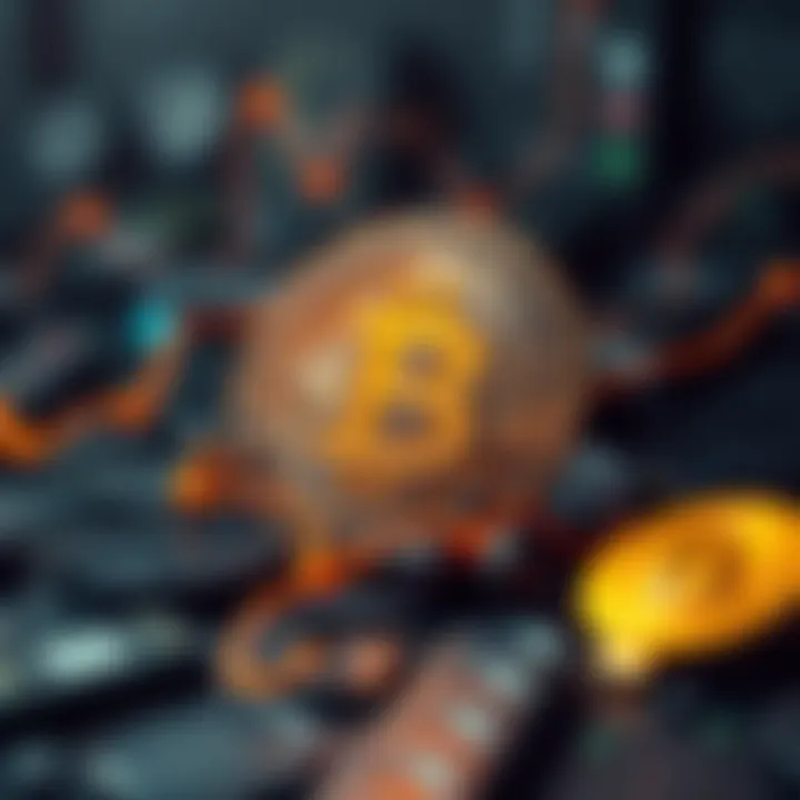 Technological Influences on Cryptocurrencies An abstract depiction of technological advancements influencing cryptocurrency.