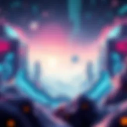 A futuristic digital landscape showcasing non-fungible tokens.