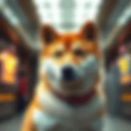 Shiba Inu cryptocurrency logo with upward trend graph