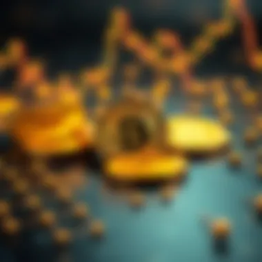 A digital representation of cryptocurrency tokens with gold elements